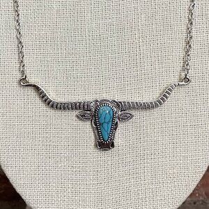 Turquoise Jeweled Texas Longhorn Necklace